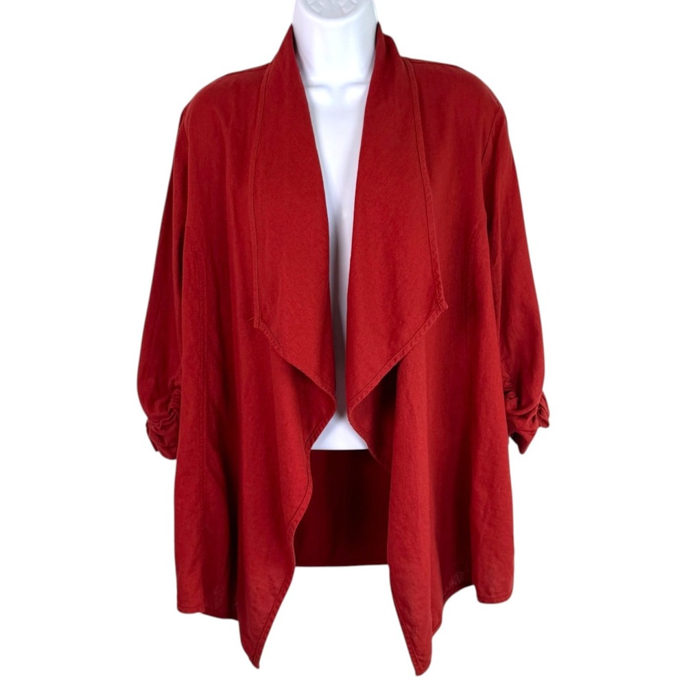 Jules & Leopold Linen Blend Waterfall Lightweight Jacket Sz M Rust Lagenlook